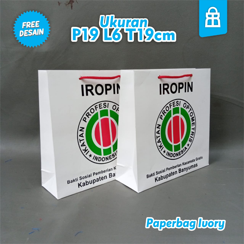 

PAPERBAG CUSTOM IVORY PUTIH GLOSSY FREE DESAIN SKINCARE DLL PXLXT 19X6X19