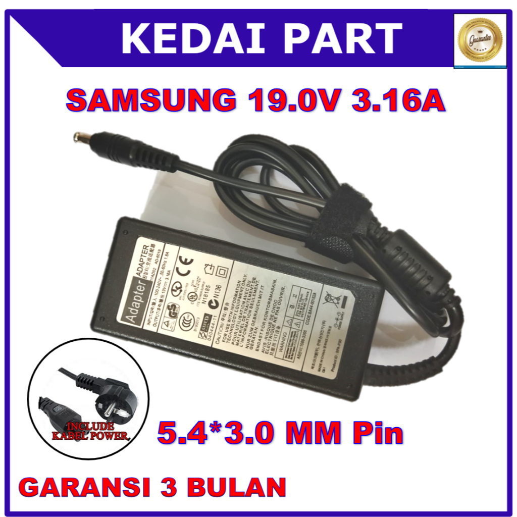 ADAPTOR CHARGER SAMSUNG 19V 3.16A 5.4 x 3.0 PIN