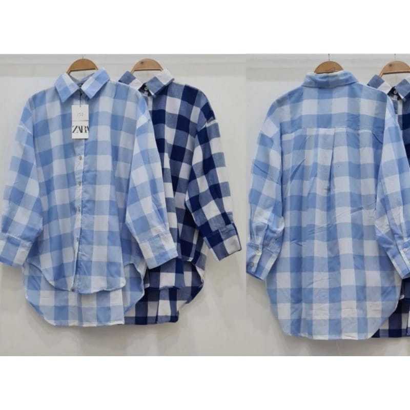 MBO ATASAN KEMEJA OVERSIZED WANITA MOTIF KOTAK KOTAK BAHAN KATUN LINEN PREMIUM KUALITAS IMPORT