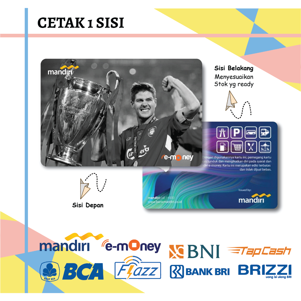 KARTU E MONEY KLUB BOLA PEMAIN LIVERPOOL MANDIRI FLAZZ BCA GEN 2 BNI TAPCASH BRIZZI BRI - 1 SISI