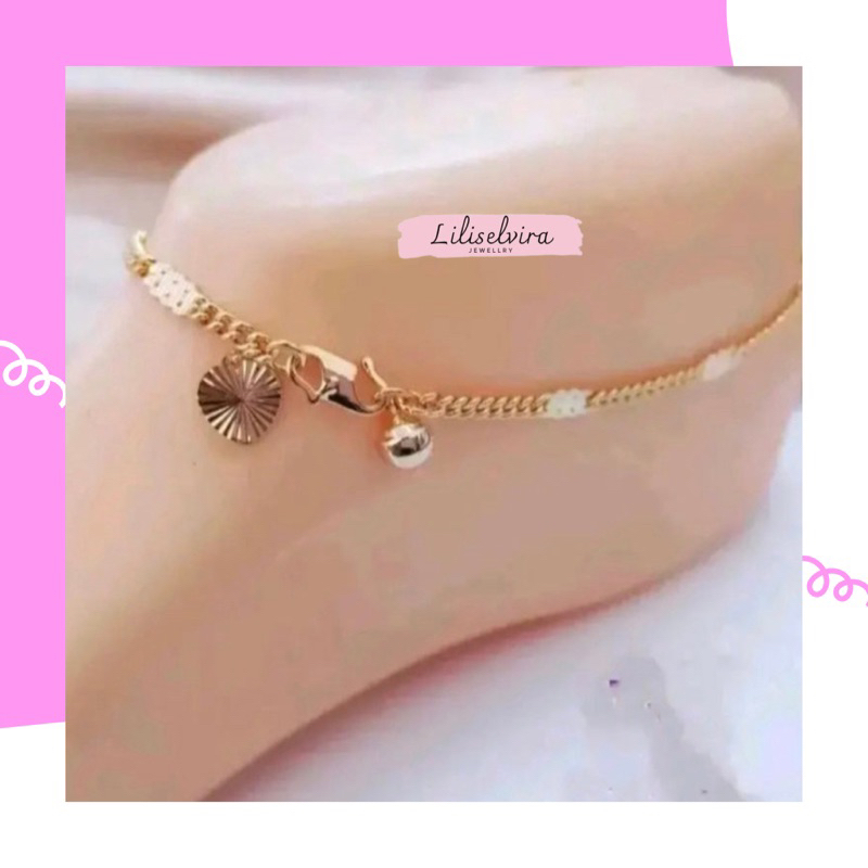 gelang kaki titanium berlapis emas bermotif terbaru