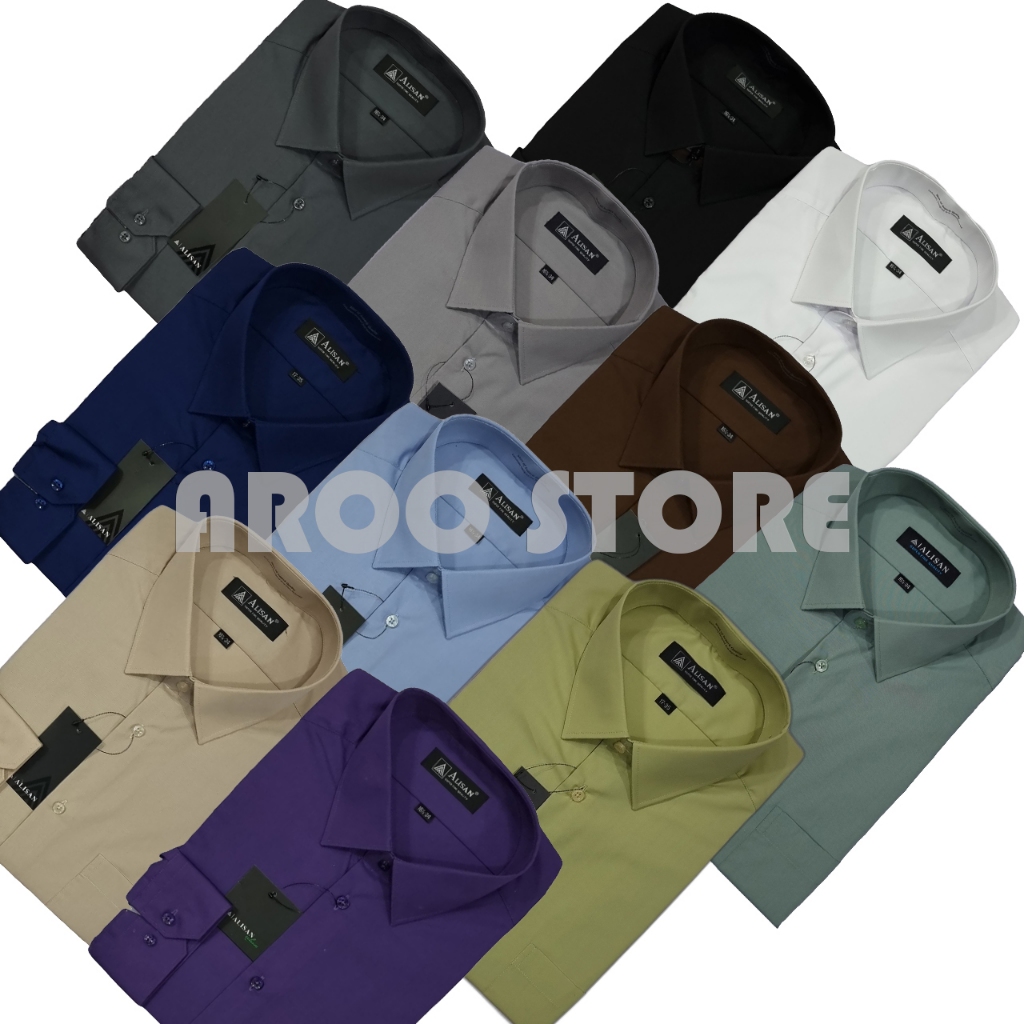 Kemeja Alisan Ukuran Jumbo Polos Lengan Panjang Regular Size 16.5 17 17.5