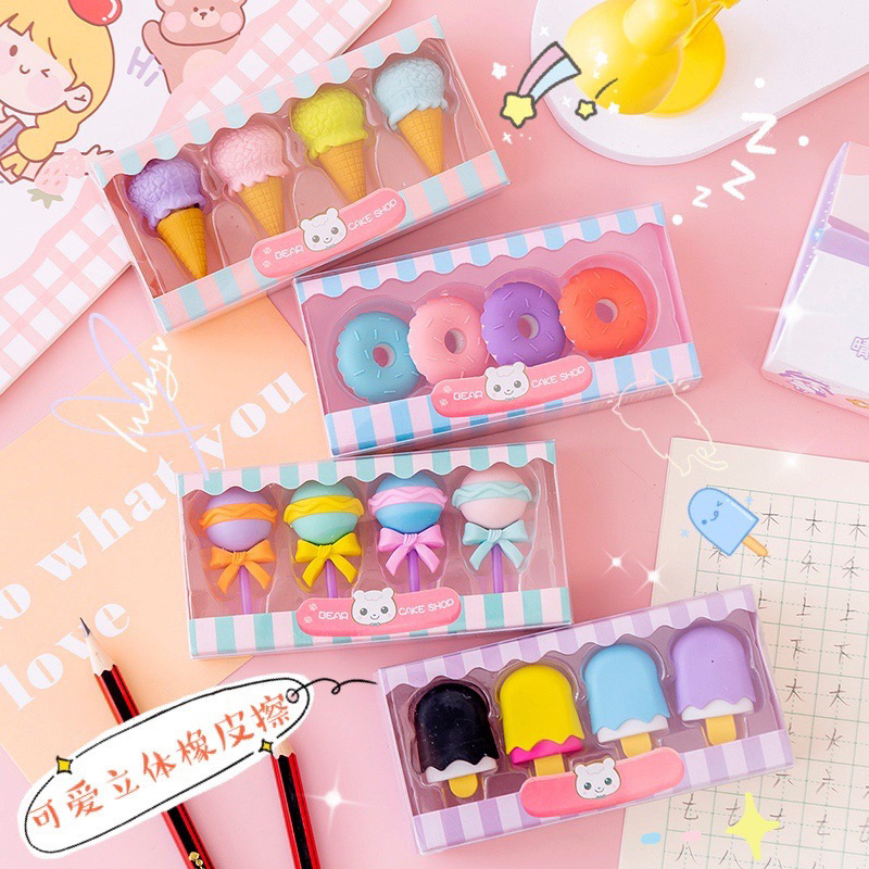 

Penghapus Pensil Set 4IN1 Motif Lolipop / Alat Tulis Penghapus Lucu Isi 4pcs Karakter Donat Eraser Ice Cream Import