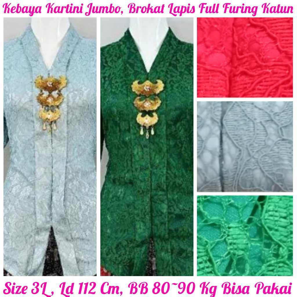BIG SIZE KEBAYA KARTINI MODERN BROKAT LAPIS FURING KATUN LENGAN 7/8 KANCING DEPAN SIZE JUMBO 3L  BAH