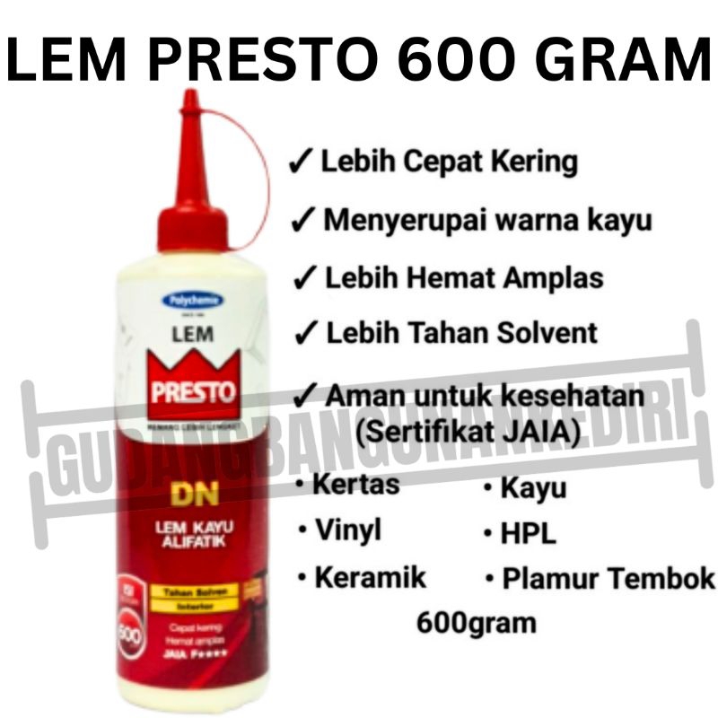 

lem kayu putih PRESTO DN 600 gram / Lem multiplek mebel furniture kuat rekat tukang kayu woodworker