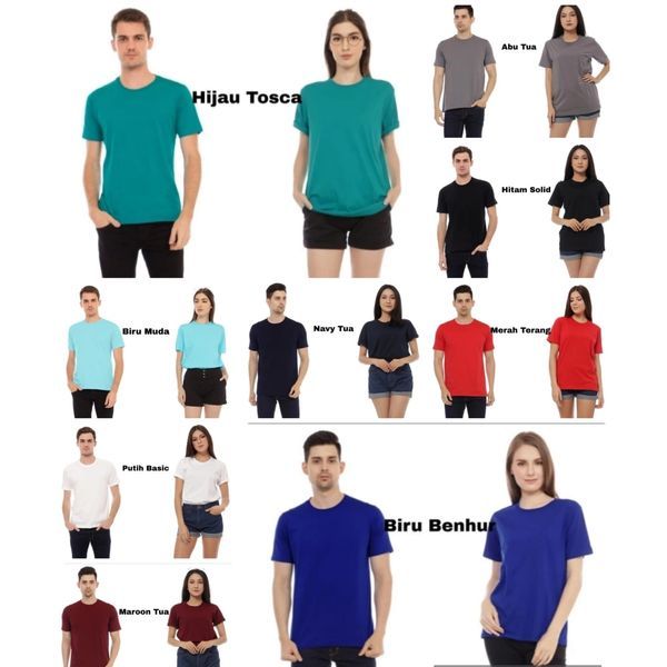 ( semi katun combed 24s ) Kaos Oblong Polos Lengan Pendek Warna Hitam, Merah, Putih, Hijau Tosca, Ab