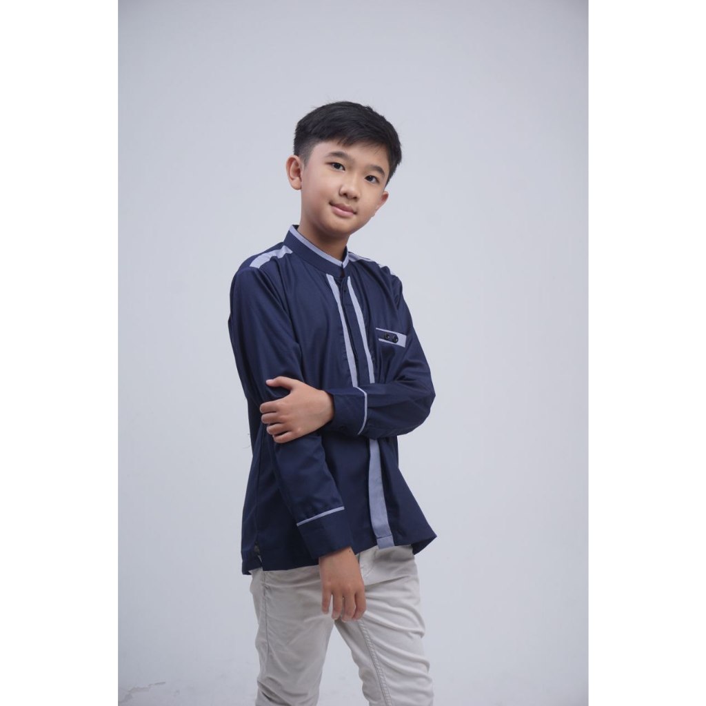 Baju Koko Anak Anak Lengan Panjang Elrumi Motif Khatulistiwa Umur 9-13 Tahun