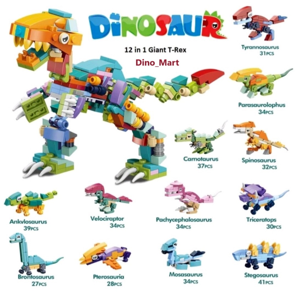 Brick Dinosaurus 12 in 1 Giant T-Rex - Brick Dinosaur Star Merry - Mainan Anak
