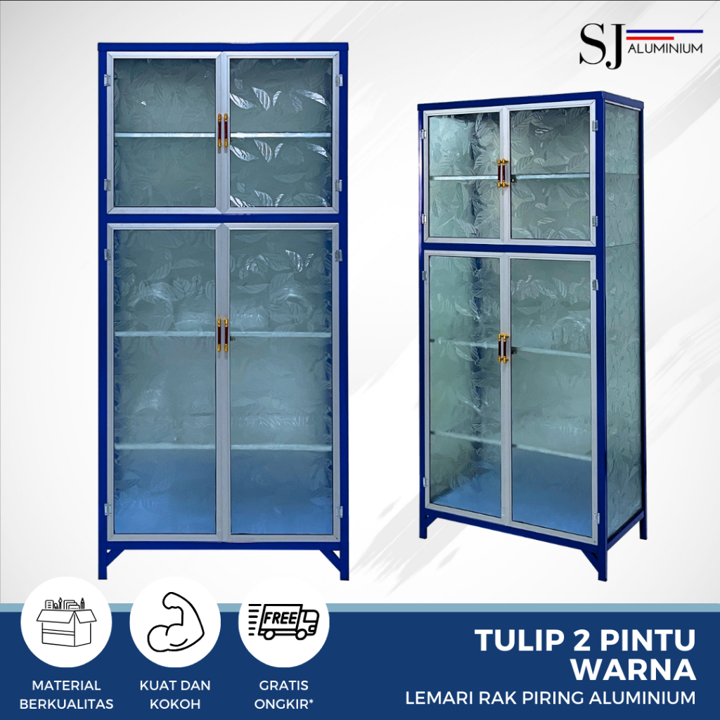 SJA - Rak Piring / Lemari Piring / Rak Dapur Kaca Aluminium - Tulip 2 Pintu Warna