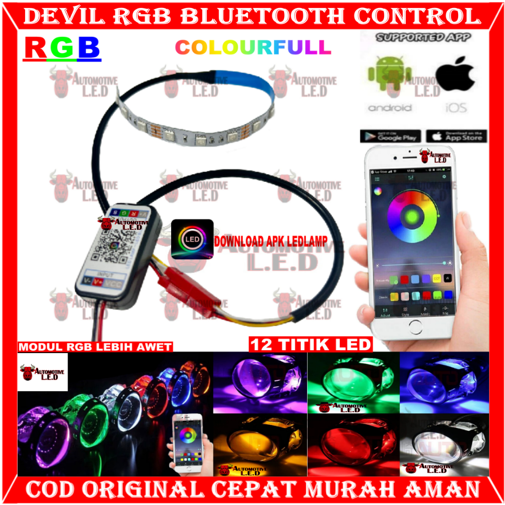 DEVIL RGB BLUETOOTH CONTROLLER PREMIUM LAMPU DEVIL 360 RGB BLUETOOTH MODUL CONTROLLER APPS BLUETOOTH SXC DEVIL LED
