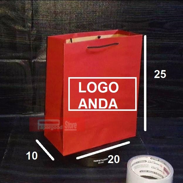 

Promo Paper bag merah CUSTOM 2 sisi sablon exclusive 20X25X10 tali kur