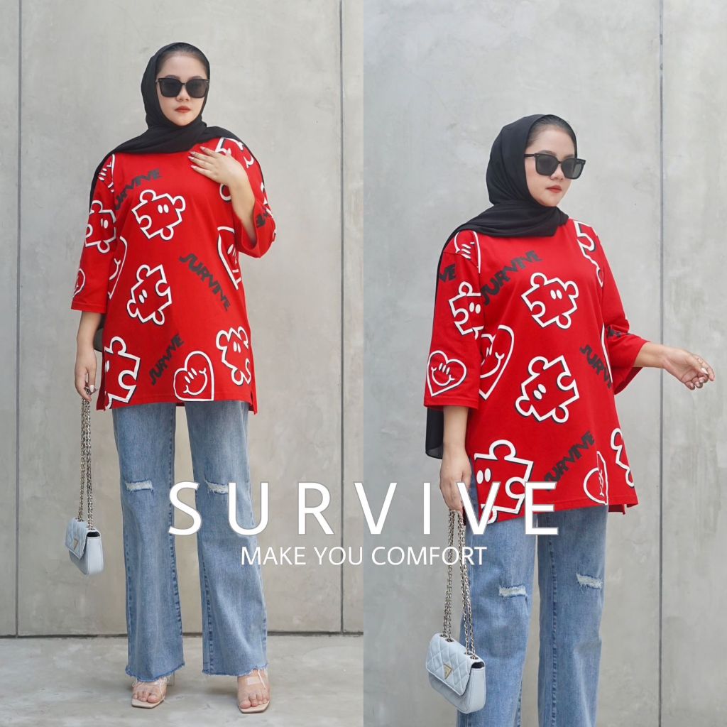 ' SURVIVE ' Kaos Tunik Wanita Oversize Jumbo Ld 120 / Atasan Wanita Tunik / Baju Tunik Wanita