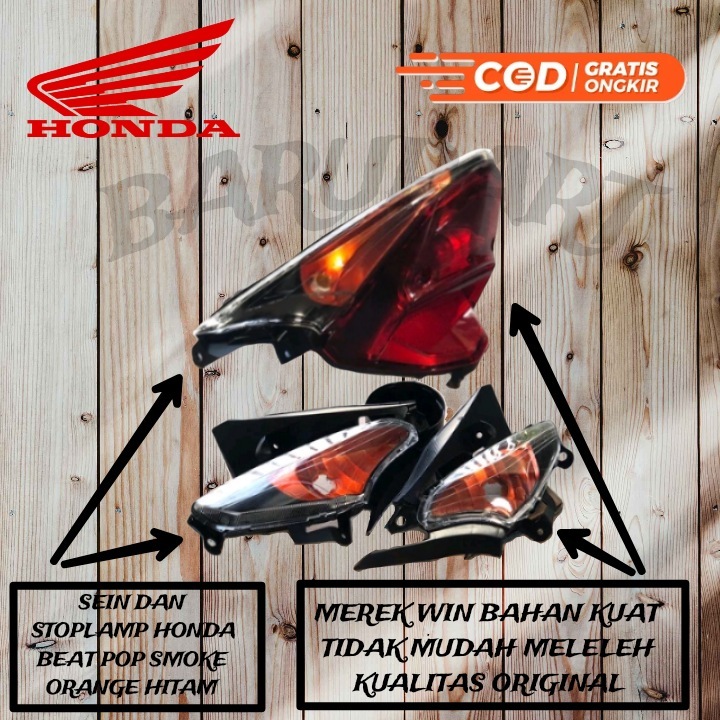 WIN LAMPU BELAKANG DAN SEIN SEN DEPAN HONDA BEAT FI POP CUSTOM SMOKE ORANGE HITAM STOP LAMP REM