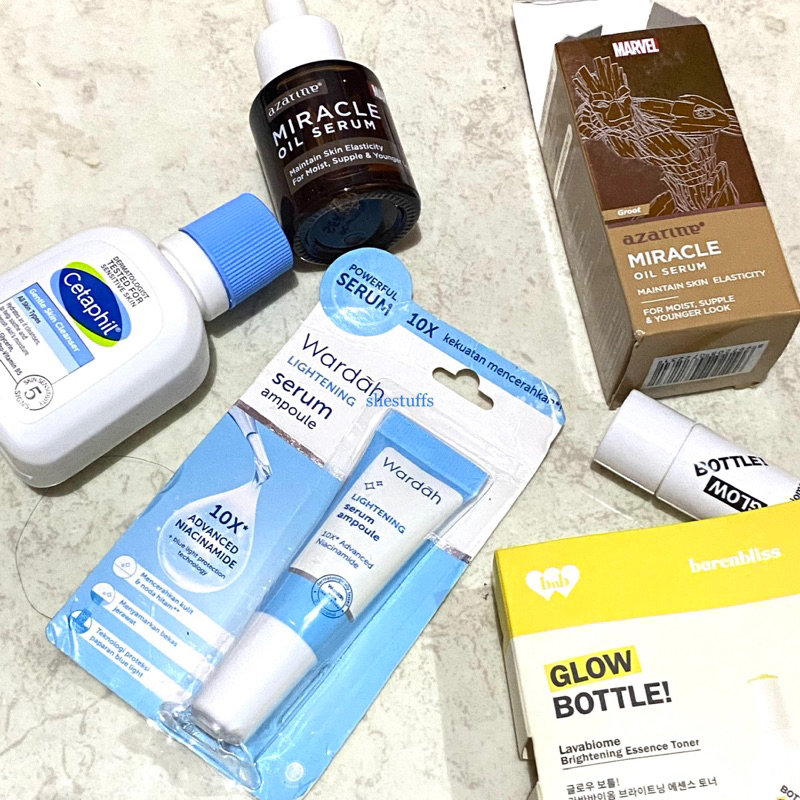 NEW BUNDLE Cetaphil Gentle Skin Cleanser 59ml, Wardah Lightening Serum Ampoule, Azarine Miracle Oil 