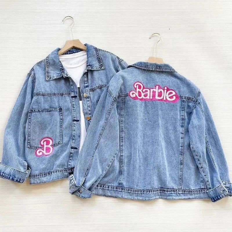 BARBIE JAKET DENIM OVERSIZED Jaket Crop Jeans Wanita Korean Style Jaket Crop Jeans Oversize Pocket B