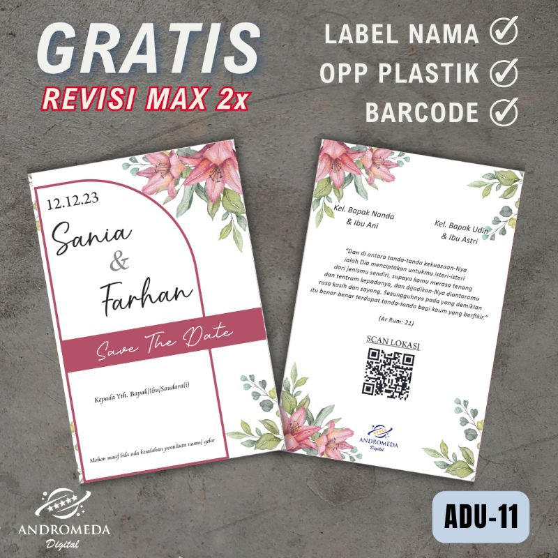 Undangan Pernikahan Aesthetic Kekinian Simple Rustik Cantik Elegan Tema Bunga Pink Best Seller Murah