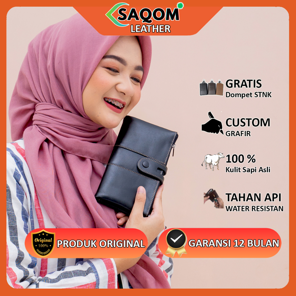 Dompet Lipat Wanita Tipis Panjang Kulit Sapi Asli 100% Free Dompet STNK dan Grafir Nama Untuk Peremp