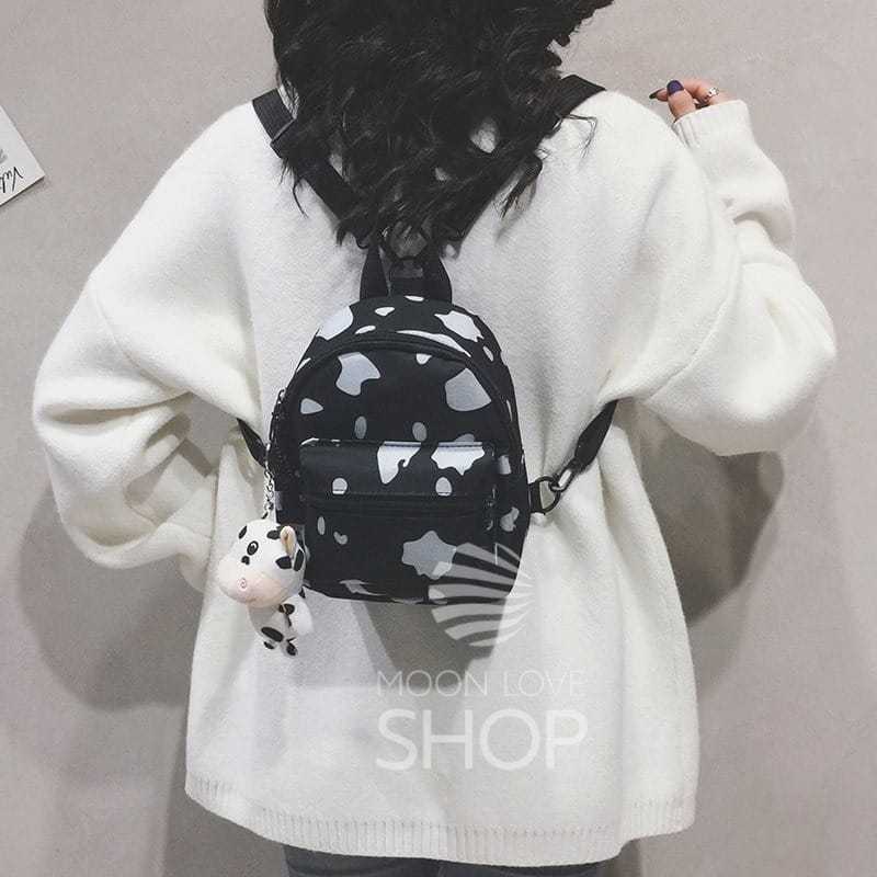 Tas Ransel Wanita Mini Motif Sapi Tas Ransel Modis Tas Remaja Korean Style