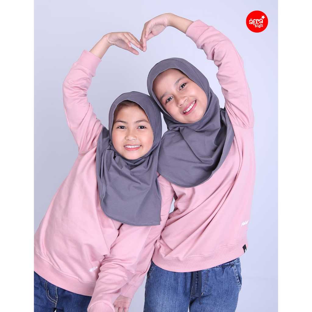 Jilbab Anak Sekolah Afrakids Warna Grey Bahan Kaos Usia 2 - 10 tahun