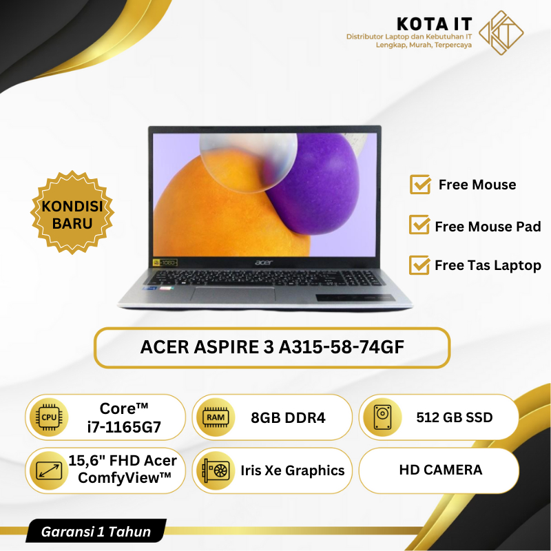 PROMO Laptop Acer Aspire 3 A315 - 58 - 74GF Core i7 Gen 11 RAM 8GB SSD 512GB