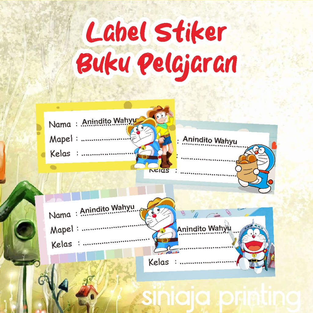 

STIKER LABEL NAMA BUKU MATA PELAJARAN SEKOLAH TEMA DORAEMON