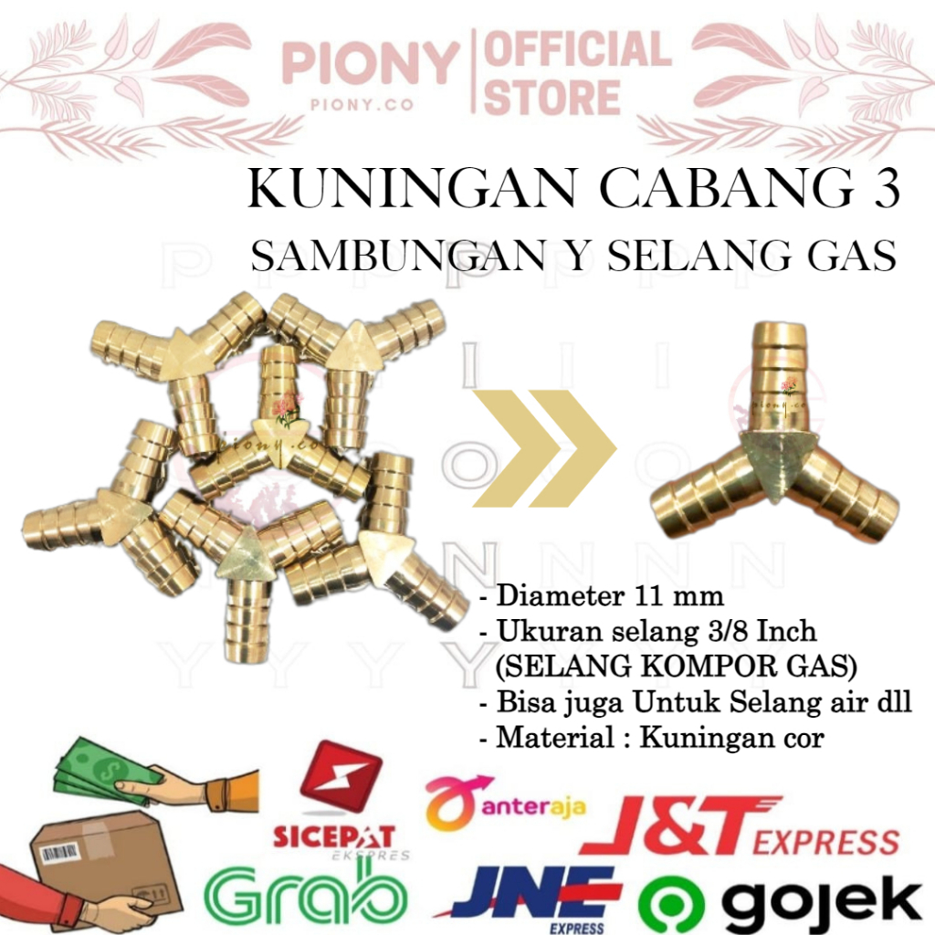 KUNINGAN GAS CABANG 3 / SAMBUNGAN SELANG TABUNG KOMPOR GAS / NEPEL KUNINGAN SELANG CABANG Y / KUNCI 