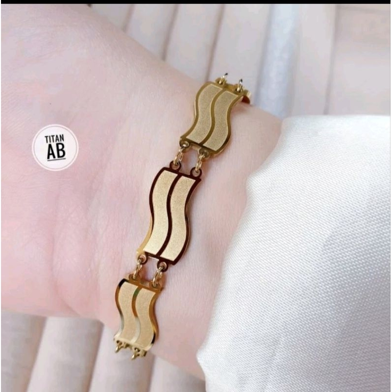 Gelang Titanium Rantai Plat Gold Gelang Tangan Wanita Rantai Plat Elegant