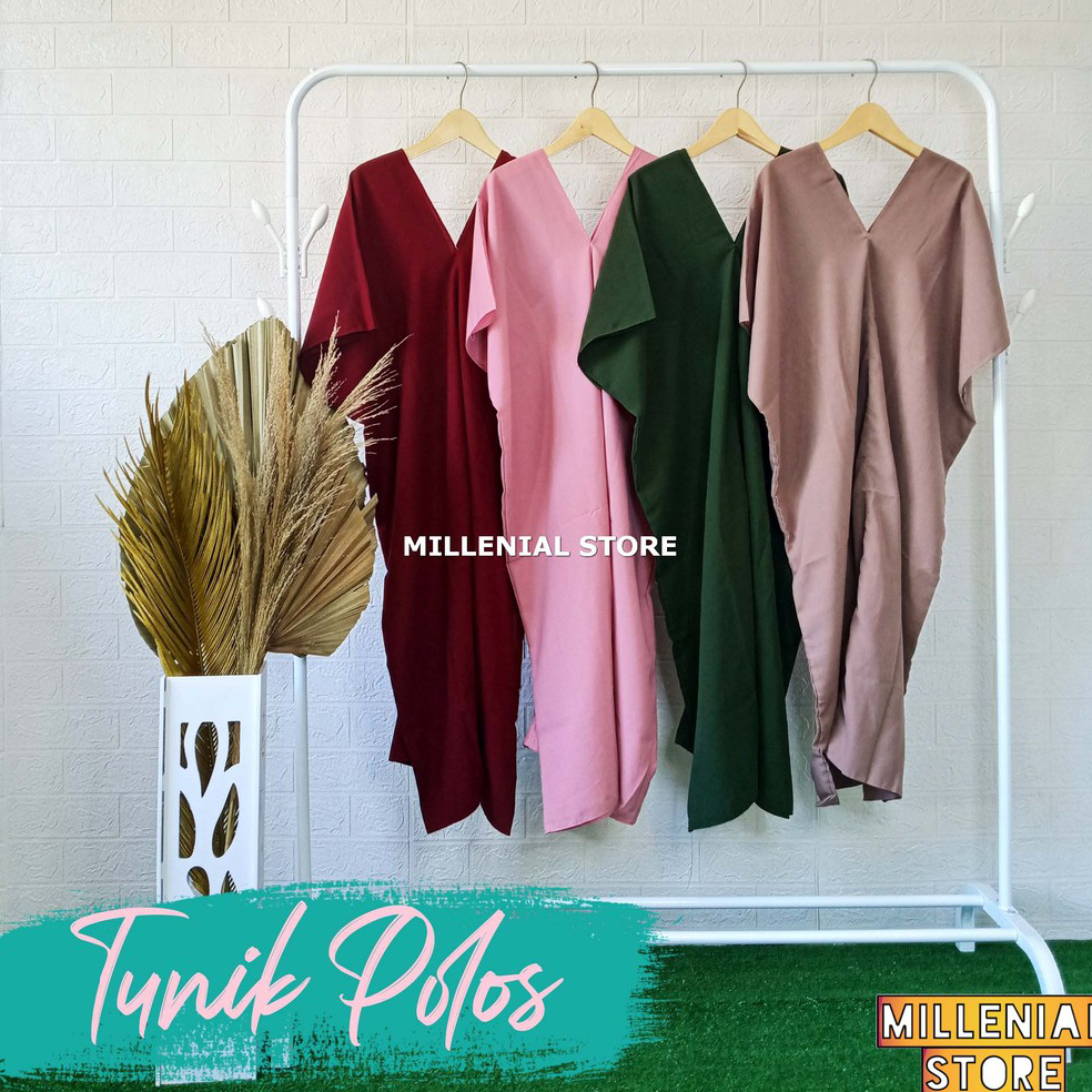 MILLENIAL BAJU TUNIK DRESS POLOS PREMIUM TUNIK PANJANG KAFTAN POLOS BAJU KERJA FORMAL MODERN FREE BE
