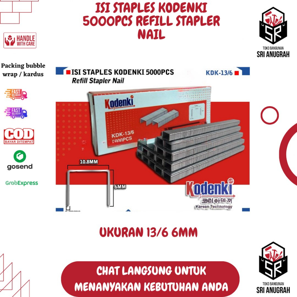 

KODENKI isi Staples Angin 13/6 6MM Air Stapler Refill Necis Tembak
