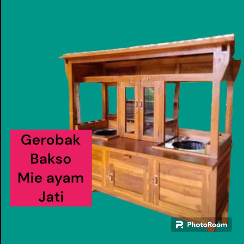 gerobak bakso dan mie ayam dua tungku kayu jati  free ongkos kirim
