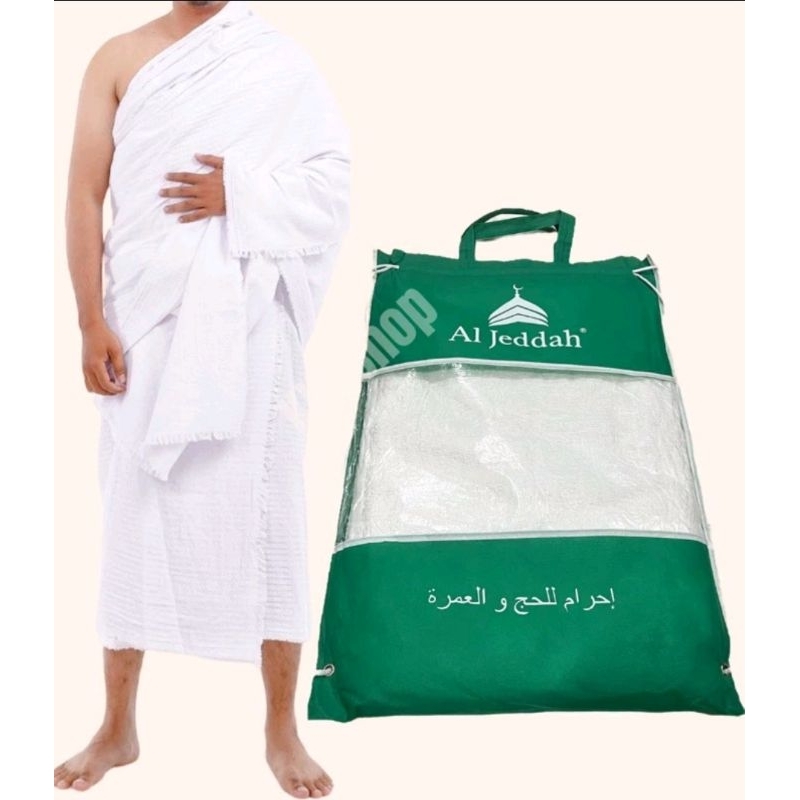 Perlengkapan Kain Ihrom Ihram Pria Haji Umroh Al Jeddah Set 2 pcs