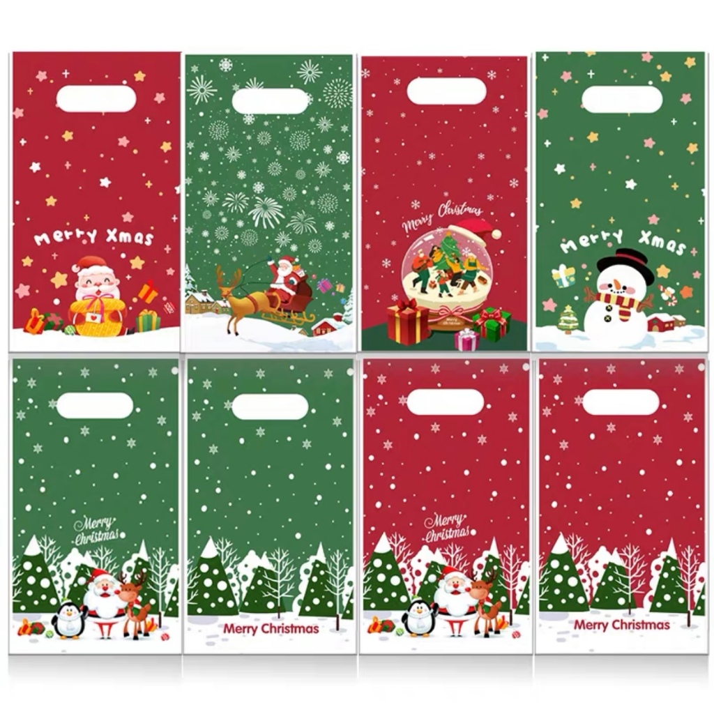 

Kantong souvenir Natal X'Mas.Plastik tenteng (isi 5lbr Mix)13.8x23x3