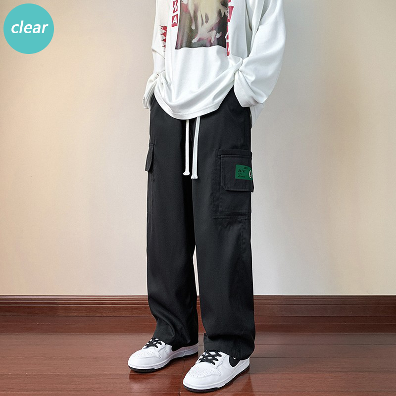 Celana cargo wanita korean style baggy pants celana cargo cewek kekinian hitam Bahan parasut Saku sa