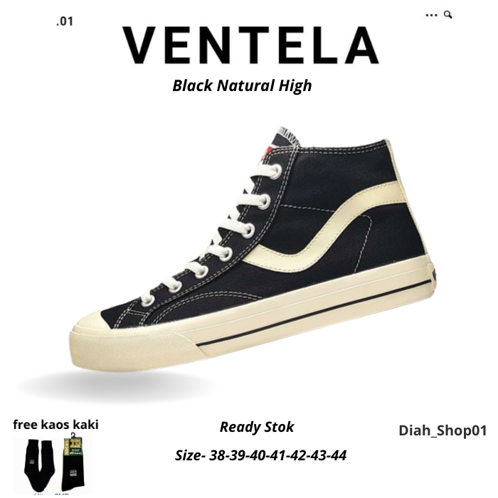 BIG SELER- Ventela Black Natural High Top Sepatu Ventela Public Low Terbaru 2023 Sepatu Kasual Anti 