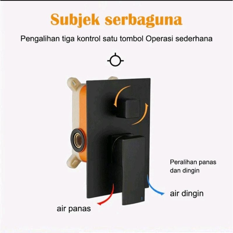 Kran tanam set shower anti karat, wall shower set kran kotak hitam