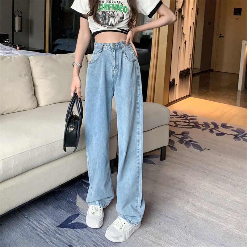 TAYCEN Celana jeans wanita model korea celana jeans pinggang tinggi celana lurus