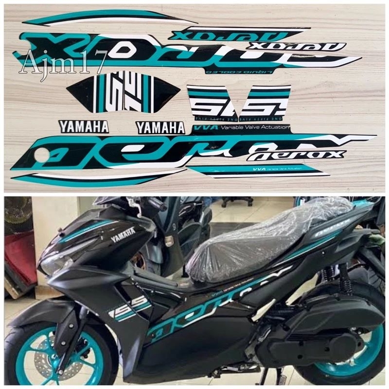 Striping stiker aerox 2022 hitam matt blue cyan sticker aerox 2022