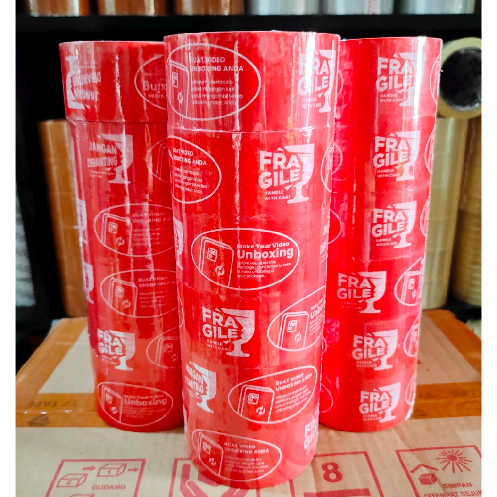 

Lakban Unboxing Fragile 1 Pack Isi 6 Roll 2 Inch 45mm x 72 yard Selotip Packing Jangan Di Banting Isolasi Opp Merah