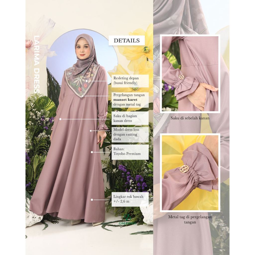 LARIMA dress Toyobo  gamis busui bahan katun polos Toyobo original GREENISM