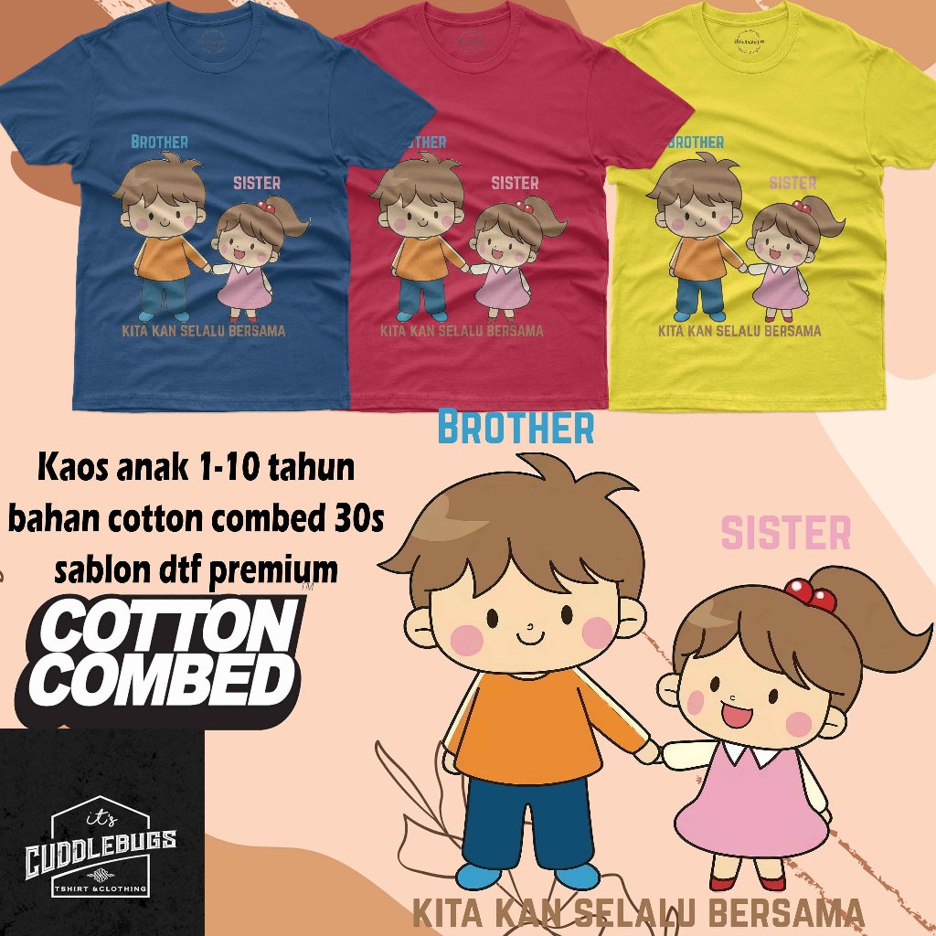 Baju Kaos Atasan Anak unisex Animasi Adik Kakak