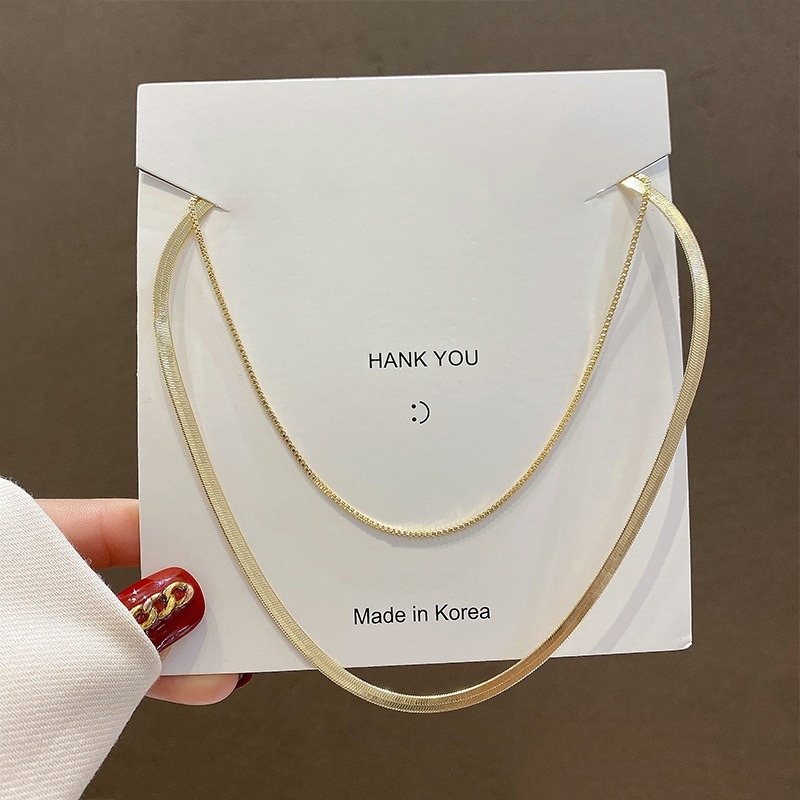 Kalung Baja Titanium double layer klavikula gold Wanita Karat Emas Silver Asli Panjang Muda Dan Anti
