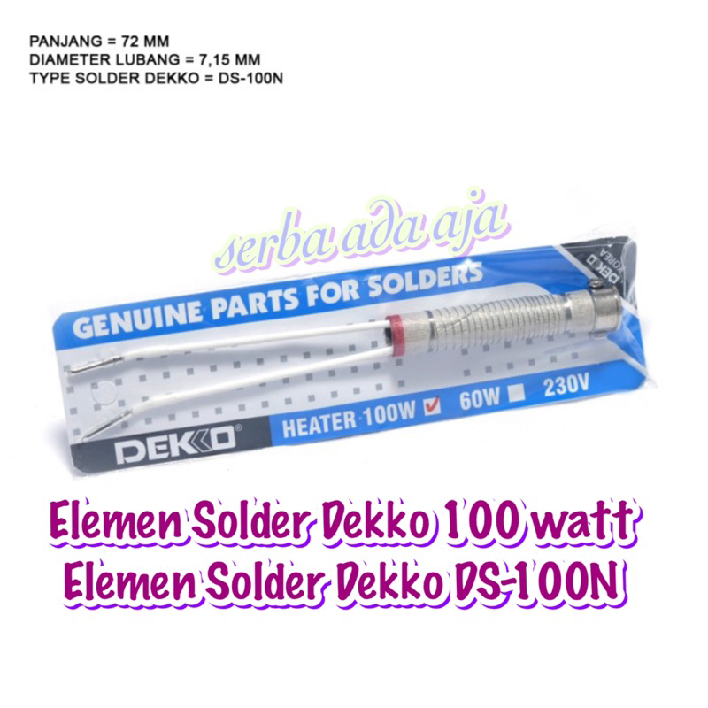 Elemen Solder Dekko 100 watt type DS-100N / Elemen Solder Dekko DS 100N / Elemen Pemanas Solder Dekk