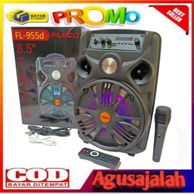 100% ORIGINAL DISKON TODAY COD SPEAKER BLUETOOTH PORTABLE KARAOKE FLECO 8'5 INCH FL-955C&D BONUS MIC