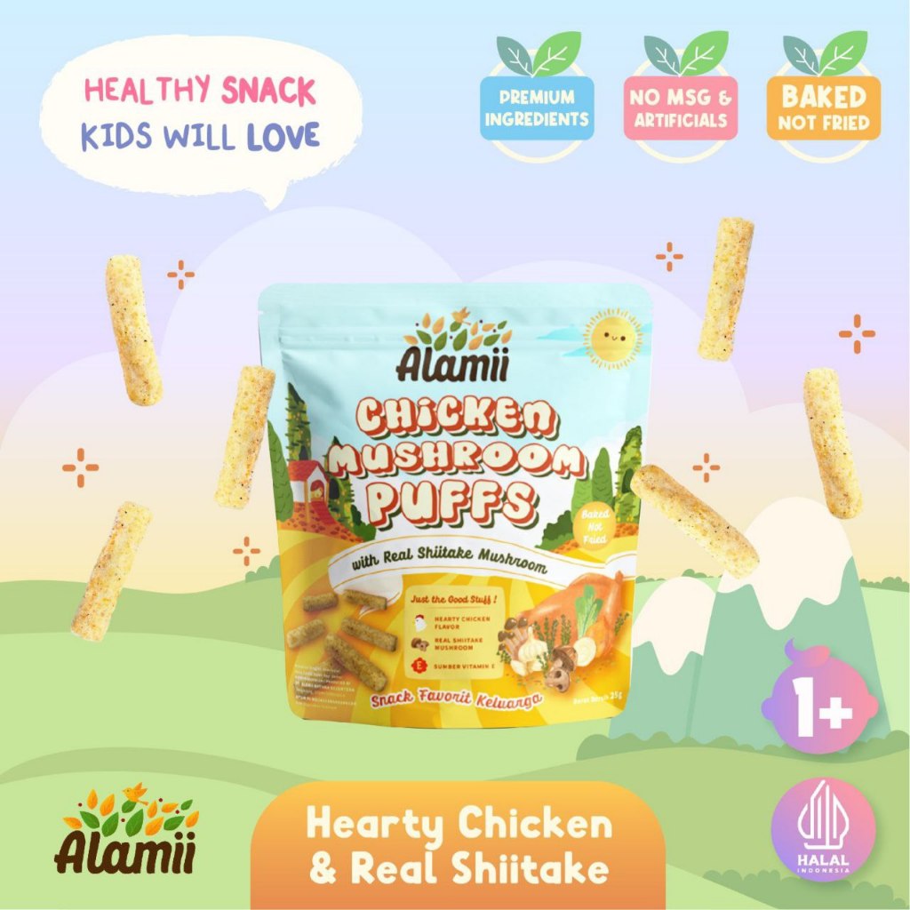 

Chicken Mushroom Puffs / Alamii / Non MSG / Snack MPASI - Snack Bayi - Snack Sehat - Cemilan Bayi