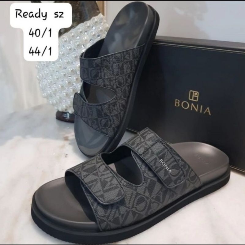 sandal cowok bonia origina flat shoes 2 tali monogram hitam