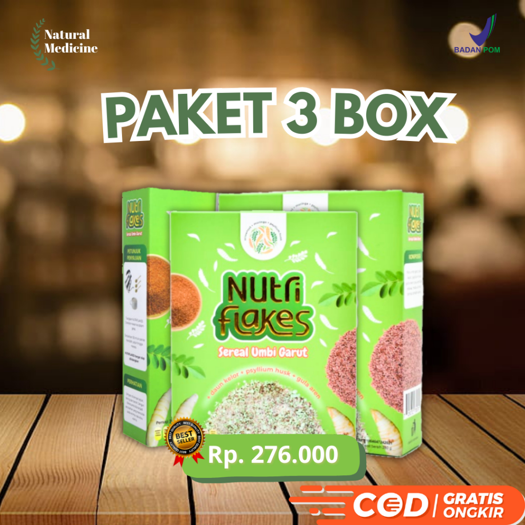 

Nutriflakes 3 Box - Sereal Umbi Asal Garut - Ampuh Atasi Asam Lambung, Maagh, dan Gerd