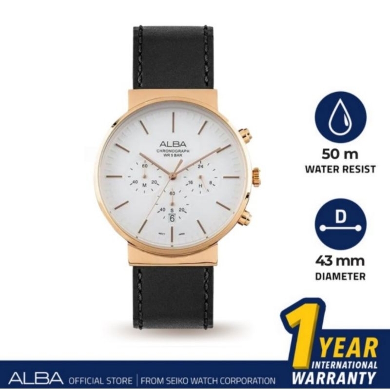 Alba AT3F14 Jam Tangan Pria Analog Quartz Tali Kulit AT3F14X1 Original