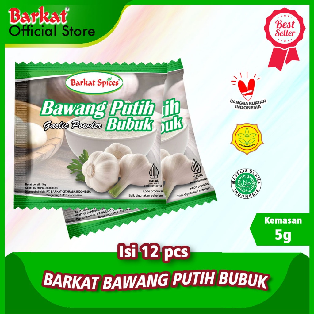 

Barkat Bawang Putih Bubuk Original Kualitas Premium Kemasan 5 Gram isi 12 Pcs