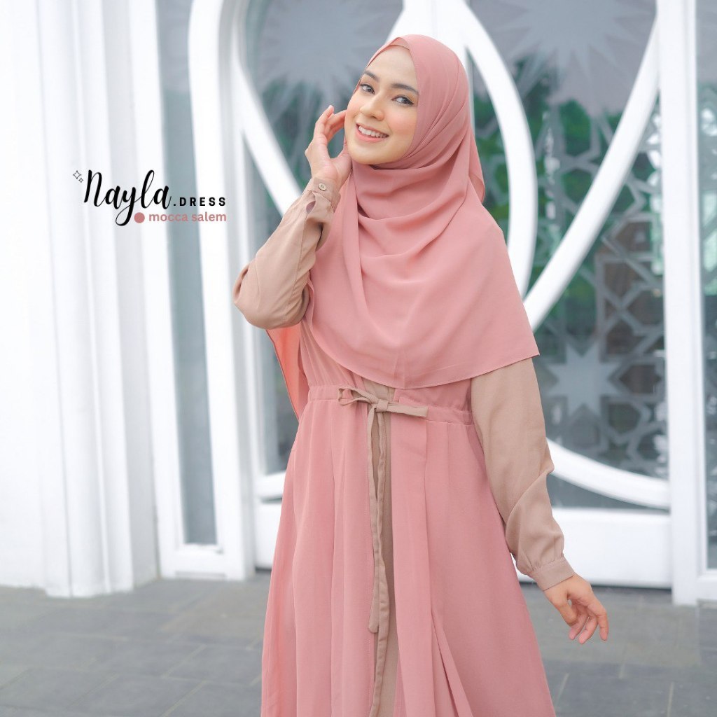 Riskirich Nayla Gamis Remaja Dewasa Muslimah 2 in 1 Style Kombinasi Outer Dijahit Menyatu Terbaru