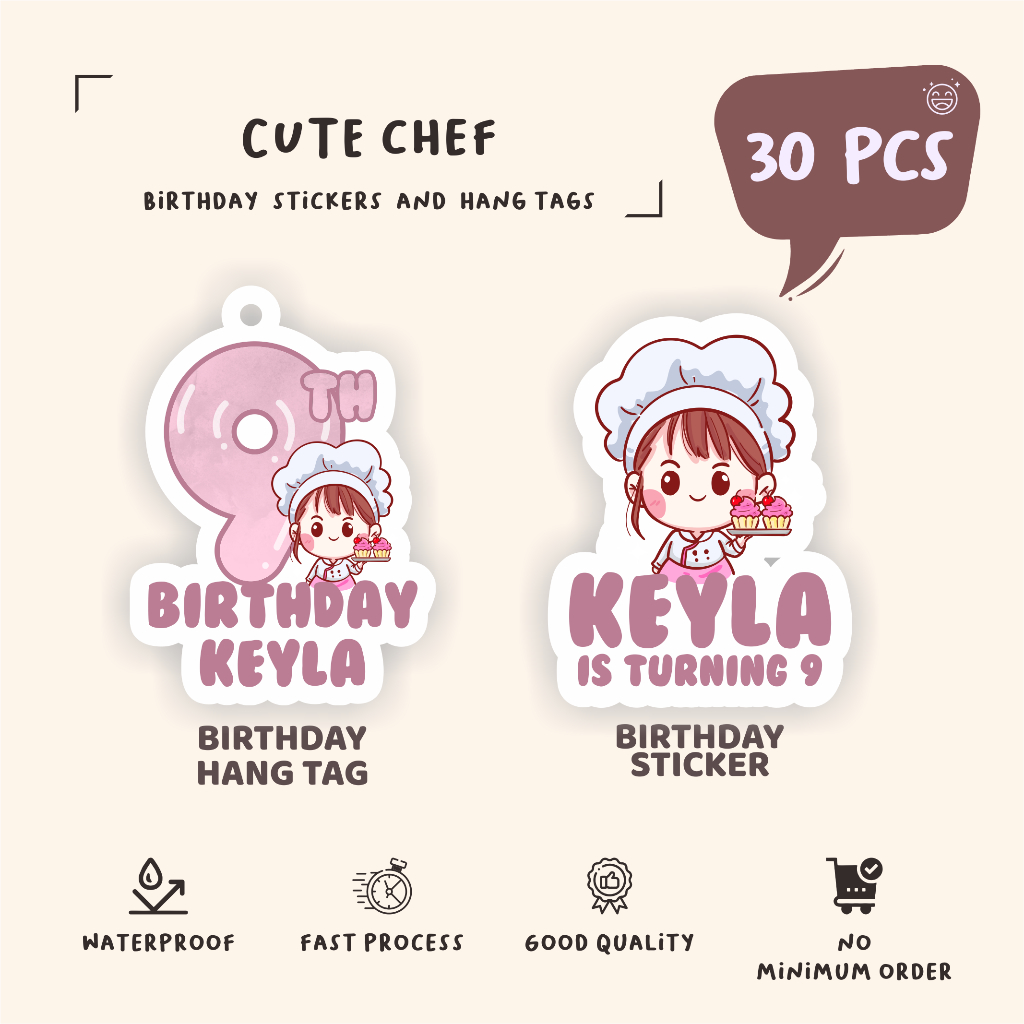 

(30pcs)diecut stiker label /hang tag CUTE CHEF//label tag/lucu cetak hang tag ulang tahun/label stiker diecut/murah/label ulang tahun/suvemir ultah/stiker diecut/hangtag diecut